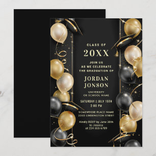 Modern Golden Black Graduation Hat Cap Party Invitation