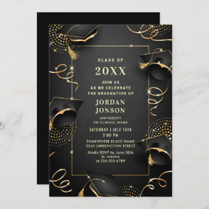 Modern Golden Black Graduation Party Invitation