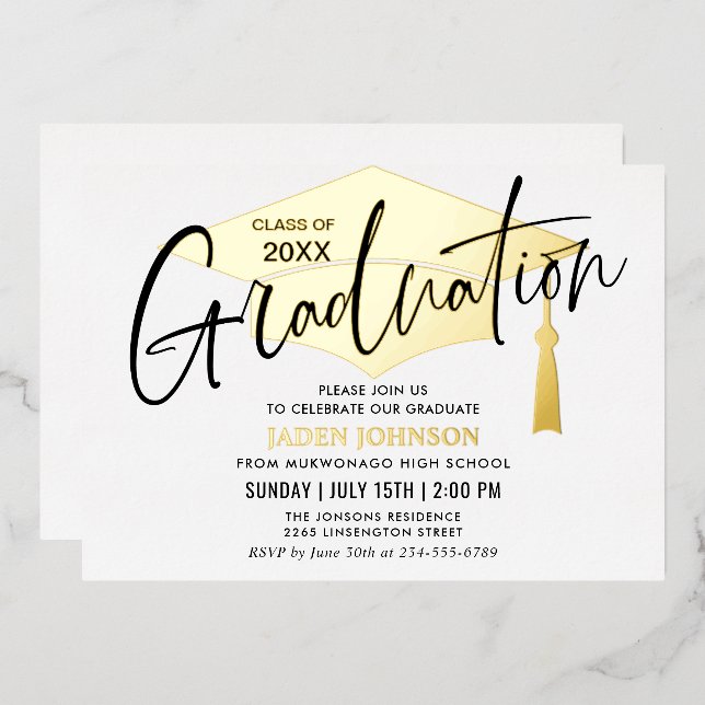 Modern Golden Black Graduation Party Photo (Front/Back)