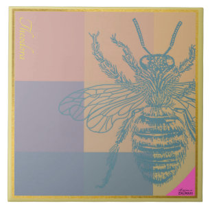 Modern Golden Blue Bee Tile