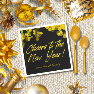 Modern Golden Bokeh Lights Cheers to the New Year Napkin
