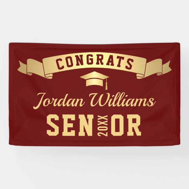 Modern Golden Burgundy Graduation Party 2024 Banner (Horizontal)
