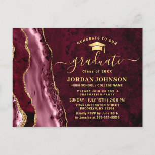 Modern Golden Burgundy Graduation Party Invitation Postcard