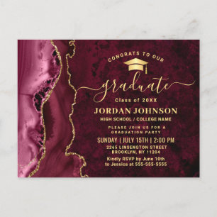 Modern Golden Burgundy Graduation Party Invitation Postcard