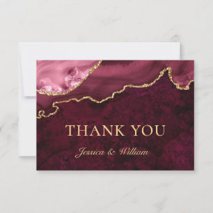 Modern Golden Burgundy Marble Agate Thank You Card