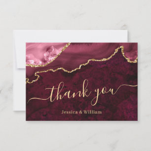 Modern Golden Burgundy Marble Agate Thank You Card