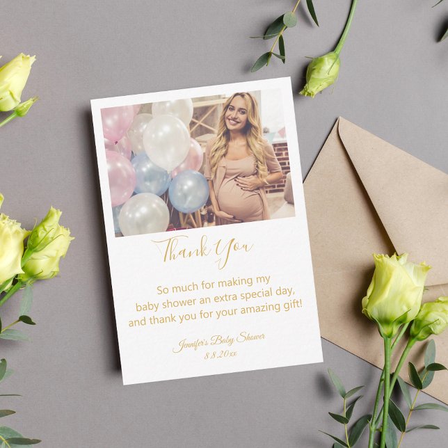 modern golden chic thank you baby shower photo card (Creator Uploaded)