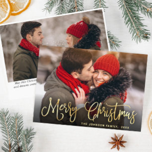 Modern Golden Christmas 2 PHOTO Greeting Holiday Card