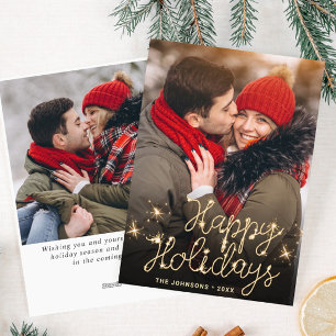 Modern Golden Christmas 2 PHOTO Greeting Holiday Card