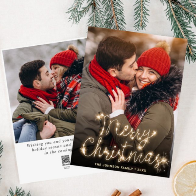 Modern Golden Christmas 2 PHOTO Greeting Holiday Card (Creator Uploaded)
