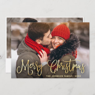Modern Golden Christmas 2 PHOTO Greeting Holiday Card