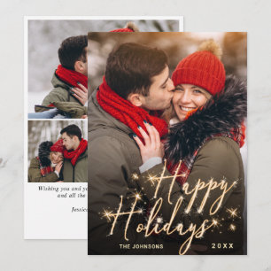 Modern Golden Christmas 4 PHOTO Greeting Holiday C Card
