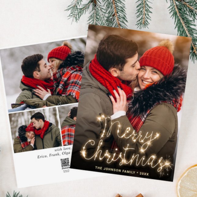 Modern Golden Christmas 4 PHOTO Greeting Holiday Card (Creator Uploaded)