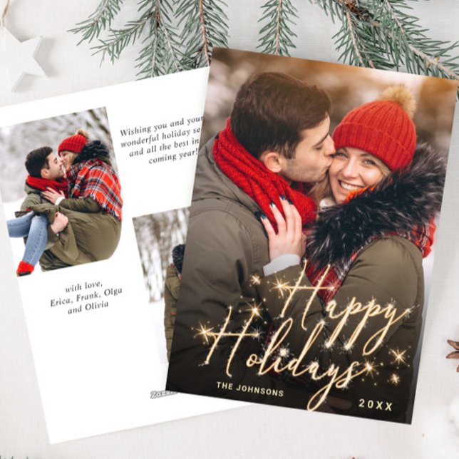 Modern Golden Christmas 5 PHOTO Greeting Holiday Card (Creator Uploaded)