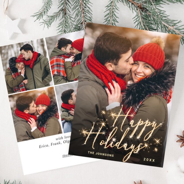 Modern Golden Christmas 5 PHOTO Greeting Holiday Card (Creator Uploaded)