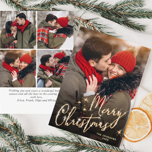 Modern Golden Christmas 5 PHOTO Greeting Holiday Card