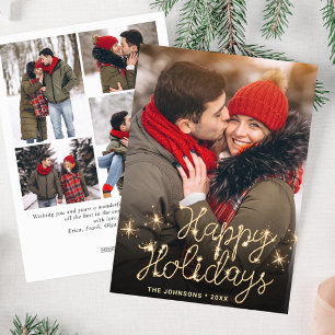 Modern Golden Christmas 5 PHOTO Greeting Holiday Card