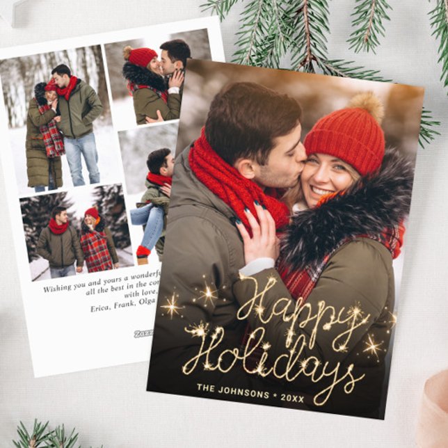 Modern Golden Christmas 5 PHOTO Greeting Holiday Card (Creator Uploaded)