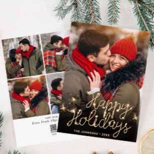 Modern Golden Christmas 5 PHOTO Greeting Holiday Card