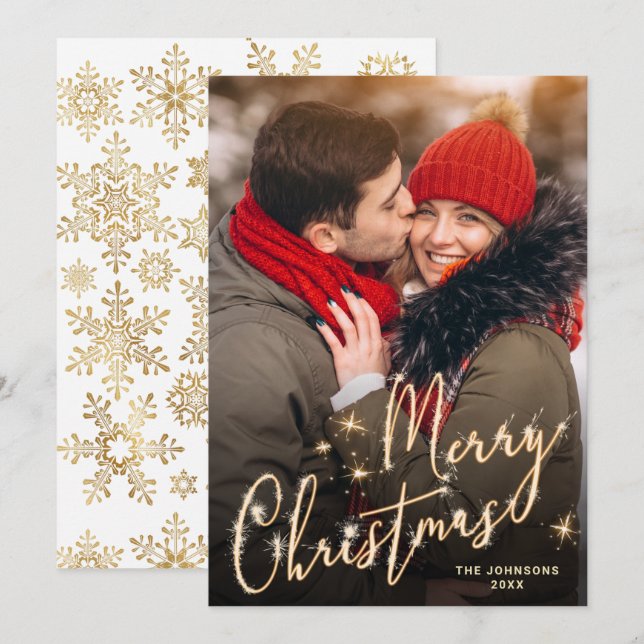 Modern Golden Christmas PHOTO Greeting Holiday Card (Front/Back)