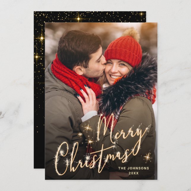 Modern Golden Christmas PHOTO Greeting Holiday Card (Front/Back)