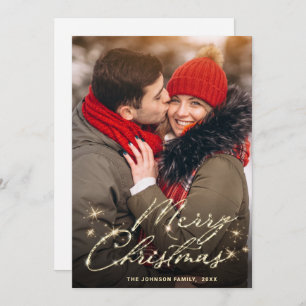 Modern Golden Christmas PHOTO Greeting Holiday Card