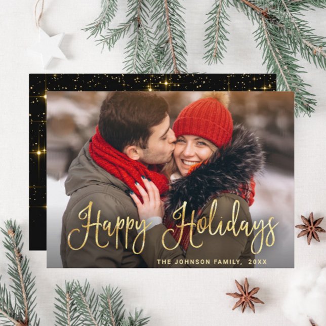 Modern Golden Christmas PHOTO Greeting Holiday Card (Creator Uploaded)