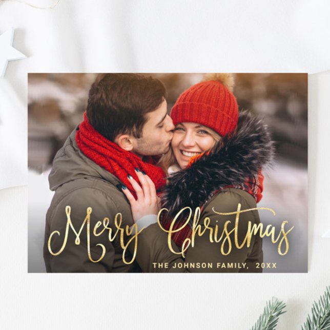 Modern Golden Christmas PHOTO Greeting Holiday Card (Creator Uploaded)