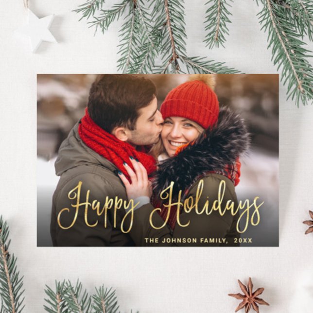 Modern Golden Christmas PHOTO Greeting Holiday Card (Creator Uploaded)