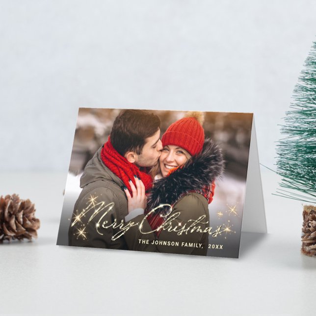 Modern Golden Christmas PHOTO Greeting Holiday Card (Creator Uploaded)