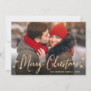 Modern Golden Christmas PHOTO QR code Holiday Card
