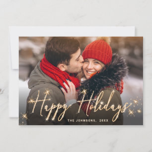 Modern Golden Christmas PHOTO QR code Holiday Card