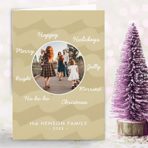 Modern Golden Christmas Wishes Family Photo Holida Holiday Card