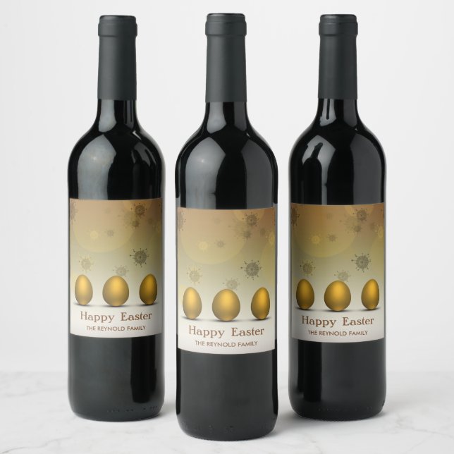 Modern Golden Easter Eggs Abstract Flowers Wine Label (Bottles)