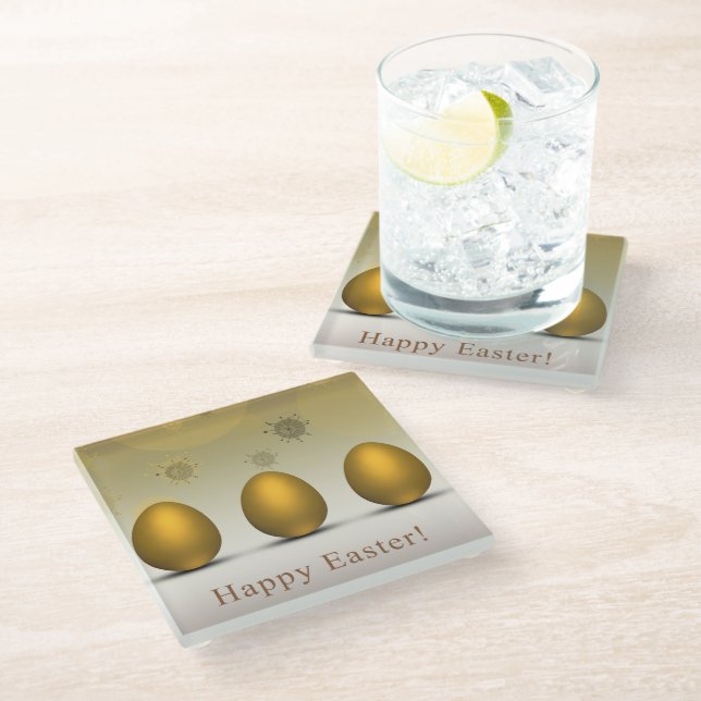 Modern Golden Easter Eggs Glass Coaster (Angled)