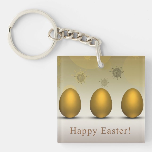 Modern Golden Easter Eggs Key Ring (Front)