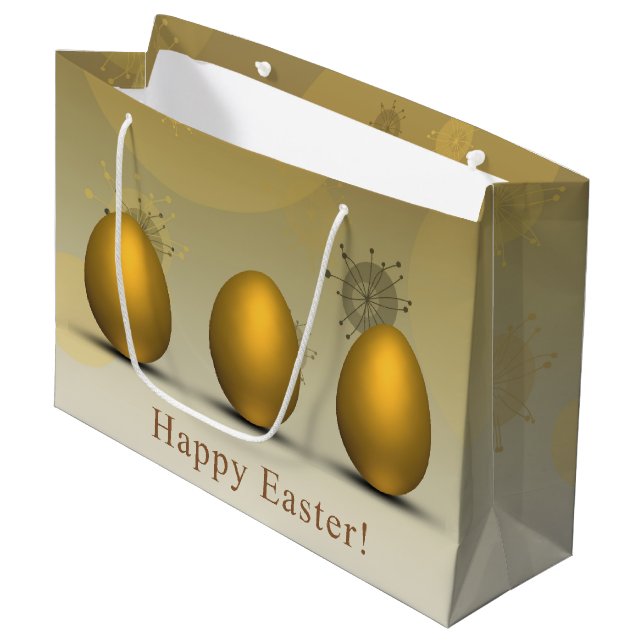 Modern Golden Easter Eggs Large Gift Bag (Front Angled)
