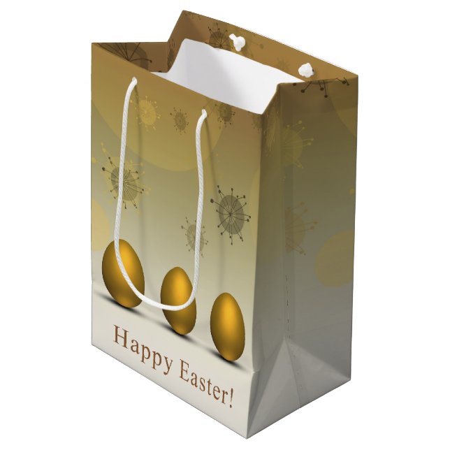 Modern Golden Easter Eggs Medium Gift Bag (Front Angled)
