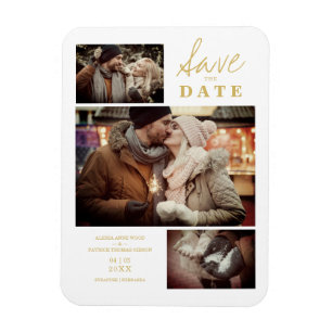 Modern Golden Effect 3 Custom Photos Wedding Magnet