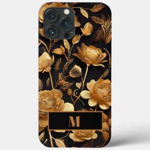 Modern Golden Flowers Initial Minimal iPhone 13 Pro Max Case