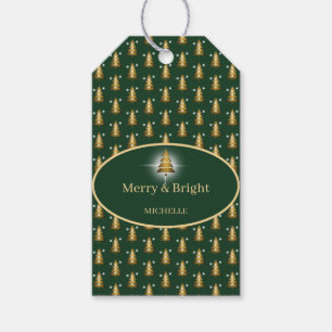 Modern Golden Glitter Green Christmas Tree Gift Tags
