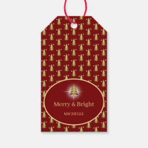 Modern Golden Glitter Red Christmas Tree  Gift Tags