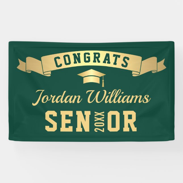 Modern Golden Green Graduation Party 2024 Banner (Horizontal)