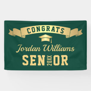 Modern Golden Green Graduation Party 2026 Banner