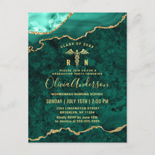Modern Golden Green RN Graduation Party Announcement Postcard
