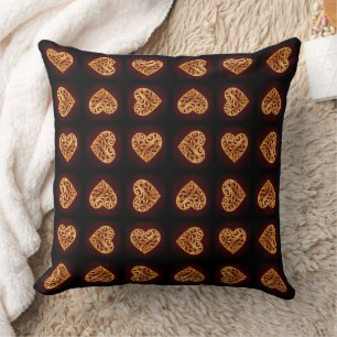 Modern Golden Heart on Burgundy Background Cushion