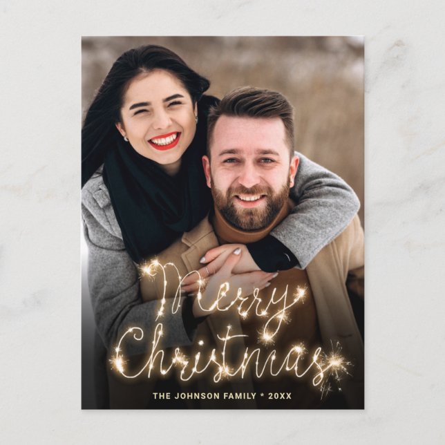 Modern Golden Holiday PHOTO Christmas Greeting Postcard (Front)