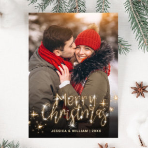 Modern Golden Holiday PHOTO Christmas Greeting Postcard