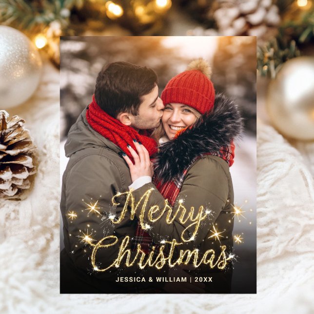 Modern Golden Holiday PHOTO Christmas Greeting Postcard (Creator Uploaded)