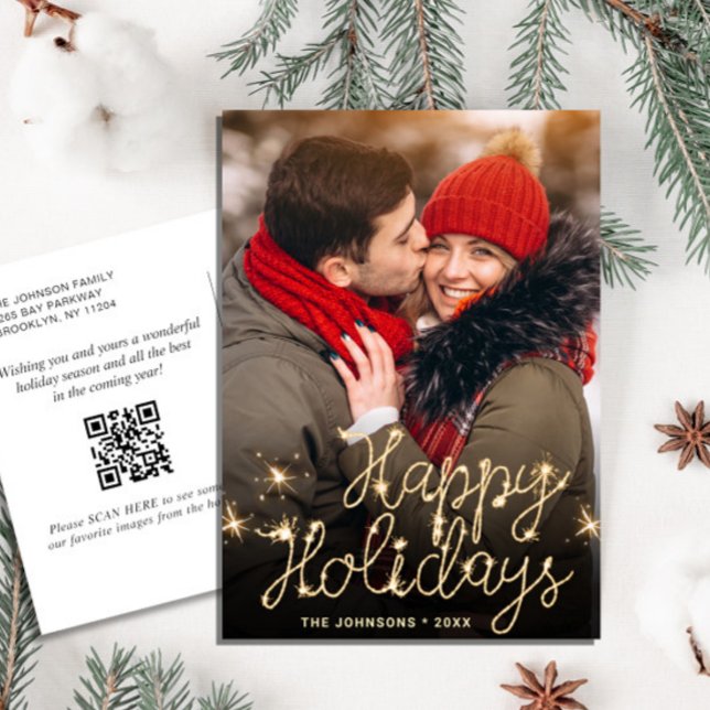 Modern Golden Holiday PHOTO Christmas Greeting Postcard (Creator Uploaded)